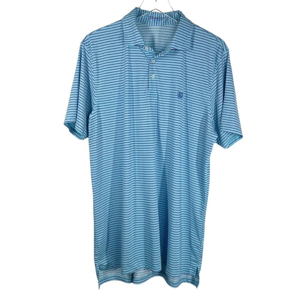 B. DRADDY SPORT Blue Striped Performance Golf Polo Men's Size Large